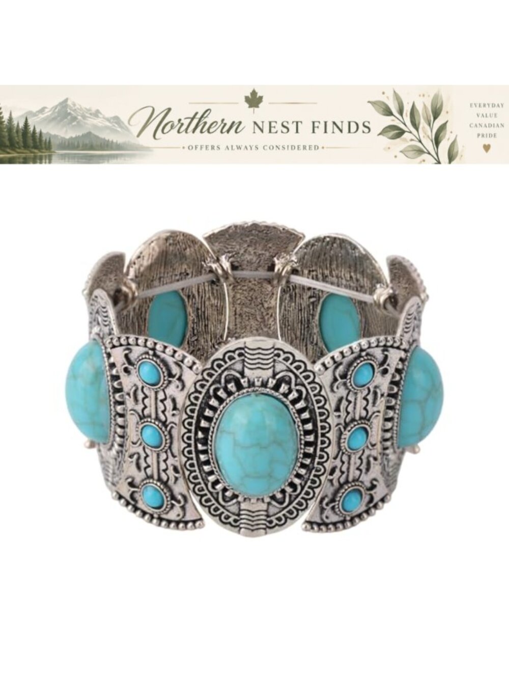 Boho Stretch Turquoise Bracelet Zinc Alloy Western Bangle Adjustable